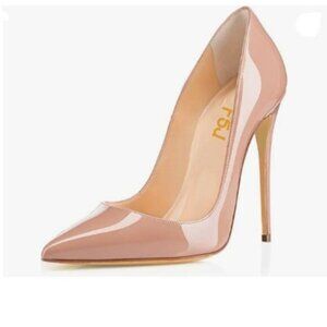 FSJ Nude Formal Pointed Toe Pumps High Heel Sexy Stilettos Slip On Shoes